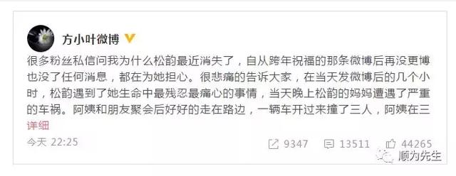 谭松韵妈妈跨年遇车祸去世